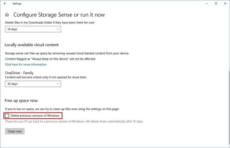 How to delete Windows.old folder using Storage sense settings on Windows 11